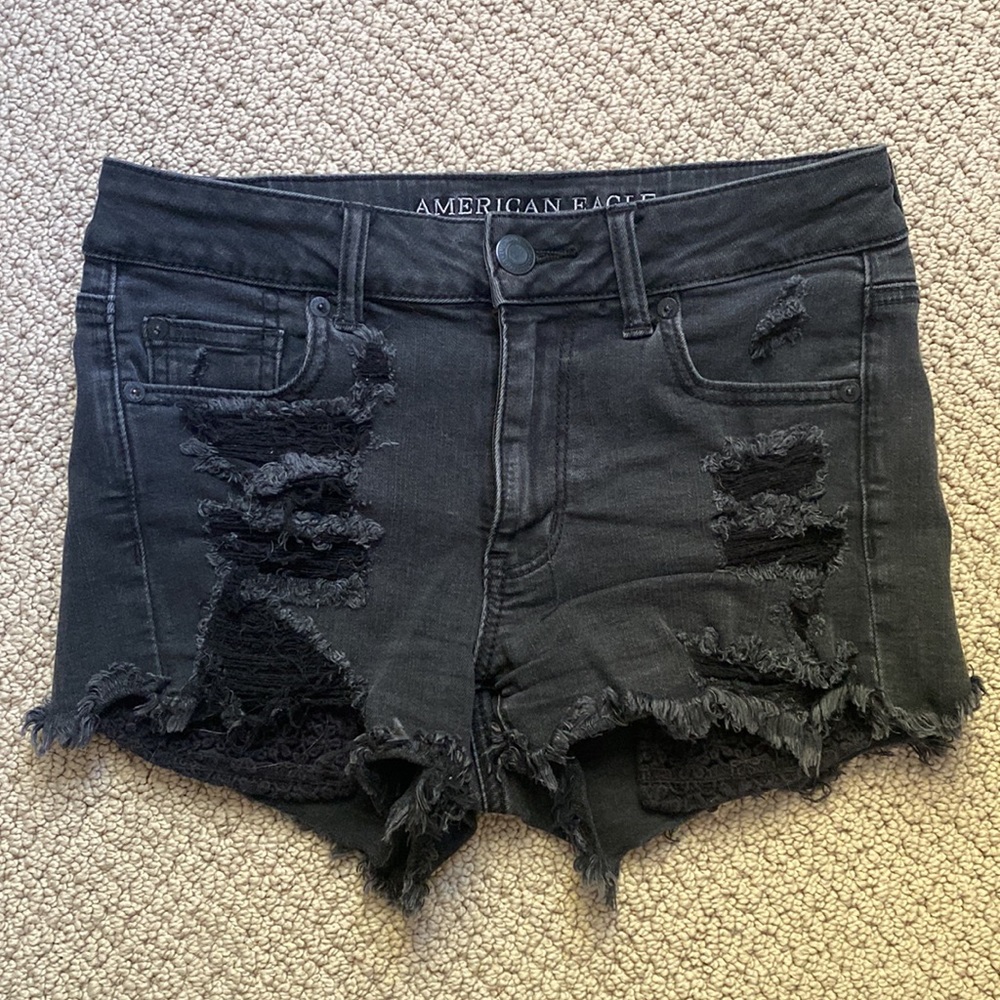 American Eagle black denim shorts